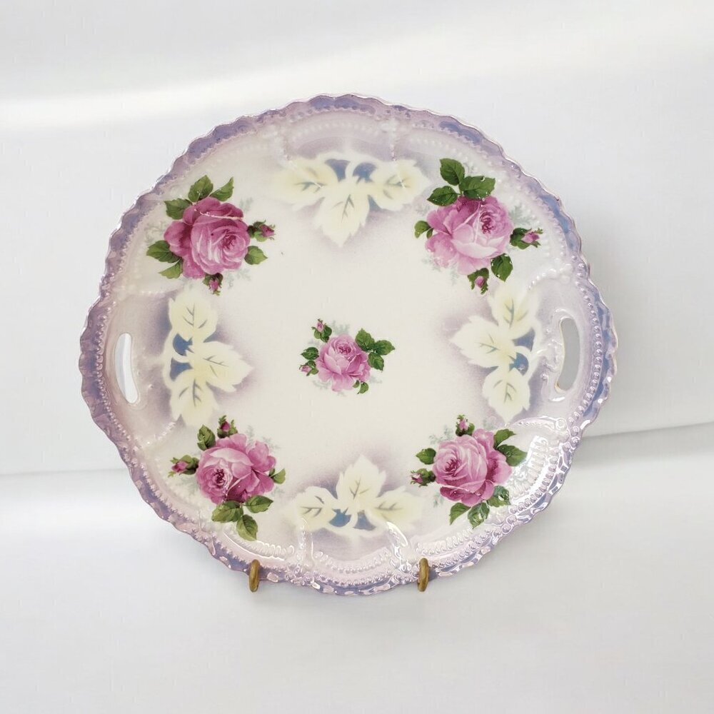 Vintage Leuchtenburg German Cake Plate Lavender Lusterware Scallop Edge 9"